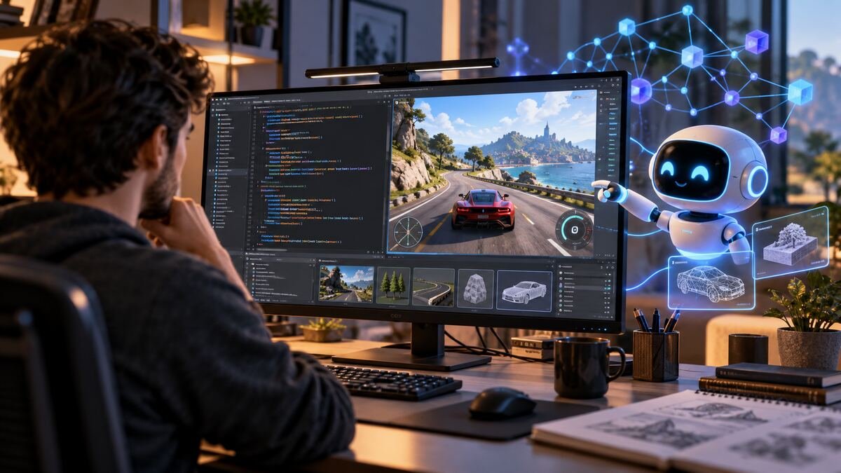 Developer using an AI coding assistant to build a racing game