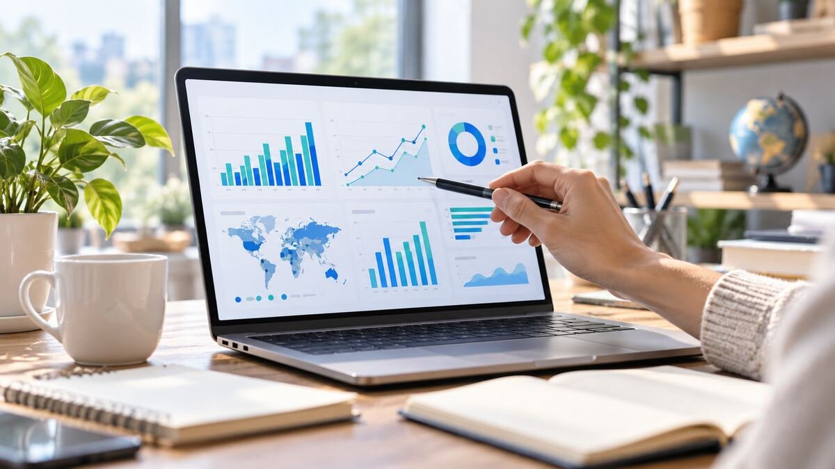 Analyst reviewing clear data charts on a laptop