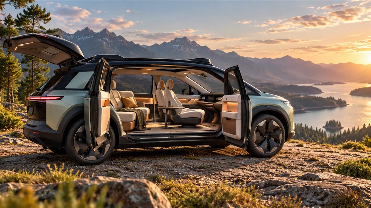 Concept illustration of a future electric vehicle interior designed around autonomous travel